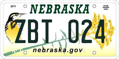 NE license plate ZBT024