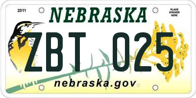NE license plate ZBT025