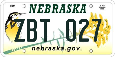 NE license plate ZBT027