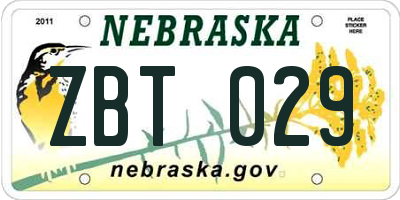 NE license plate ZBT029