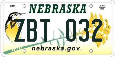 NE license plate ZBT032