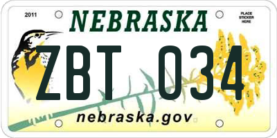 NE license plate ZBT034