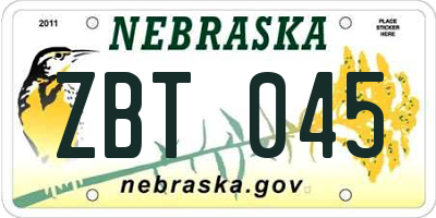 NE license plate ZBT045
