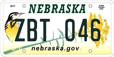 NE license plate ZBT046