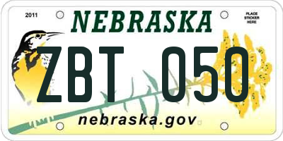 NE license plate ZBT050
