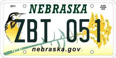 NE license plate ZBT051