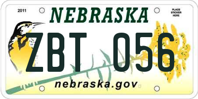 NE license plate ZBT056