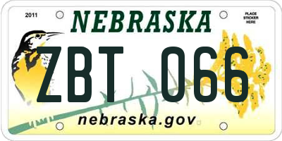 NE license plate ZBT066