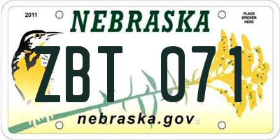 NE license plate ZBT071