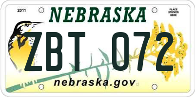 NE license plate ZBT072