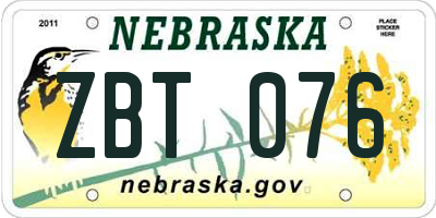 NE license plate ZBT076