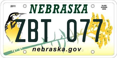 NE license plate ZBT077