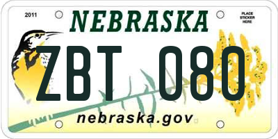 NE license plate ZBT080