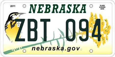 NE license plate ZBT094