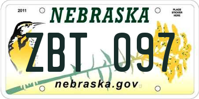 NE license plate ZBT097