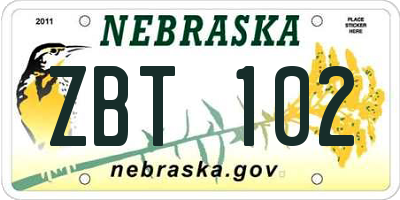 NE license plate ZBT102