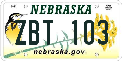NE license plate ZBT103