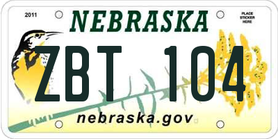 NE license plate ZBT104