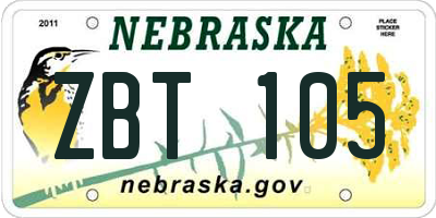 NE license plate ZBT105