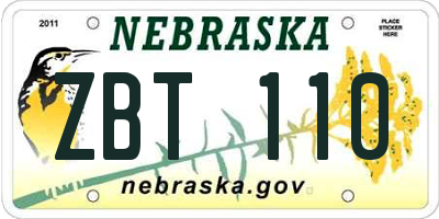 NE license plate ZBT110