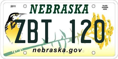 NE license plate ZBT120