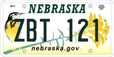 NE license plate ZBT121
