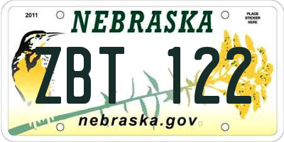 NE license plate ZBT122