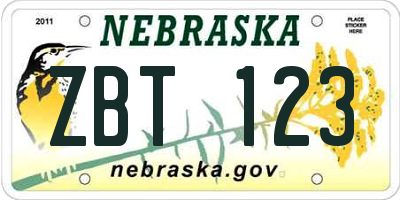 NE license plate ZBT123