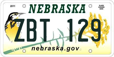 NE license plate ZBT129