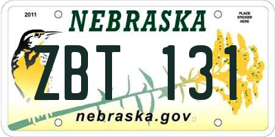 NE license plate ZBT131