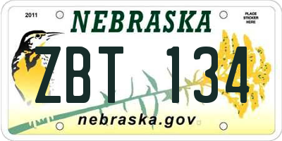 NE license plate ZBT134