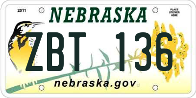 NE license plate ZBT136
