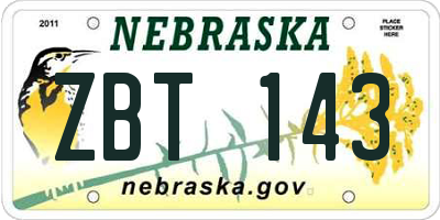 NE license plate ZBT143