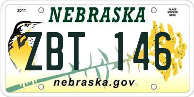 NE license plate ZBT146