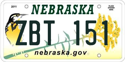 NE license plate ZBT151
