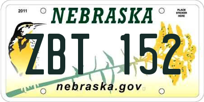 NE license plate ZBT152