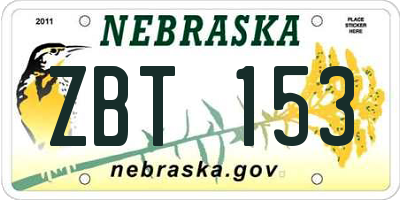 NE license plate ZBT153