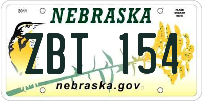 NE license plate ZBT154