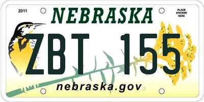 NE license plate ZBT155