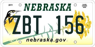 NE license plate ZBT156