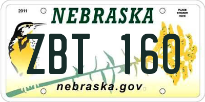 NE license plate ZBT160