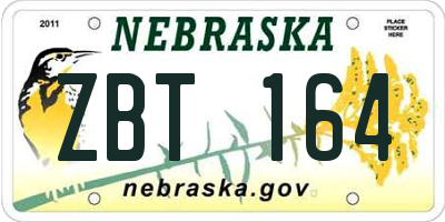 NE license plate ZBT164