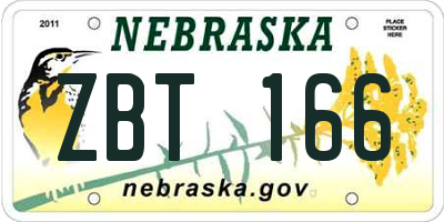 NE license plate ZBT166
