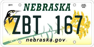 NE license plate ZBT167