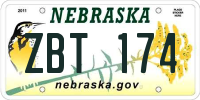 NE license plate ZBT174