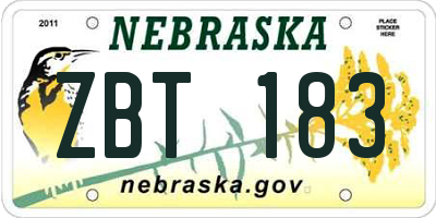 NE license plate ZBT183