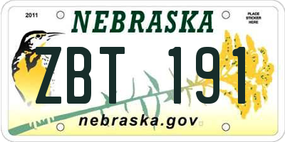NE license plate ZBT191