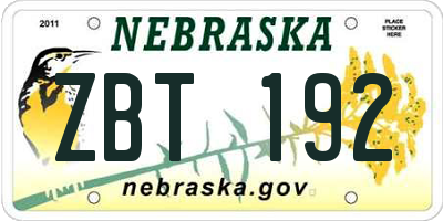 NE license plate ZBT192
