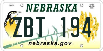 NE license plate ZBT194