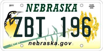 NE license plate ZBT196